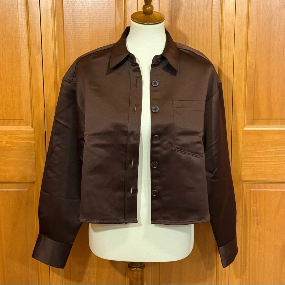 J Crew Etienne French Press Cropped Button Up Shirt in Duchesse Satin